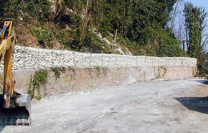 A retaining wall installed to protect car park from falling debris
